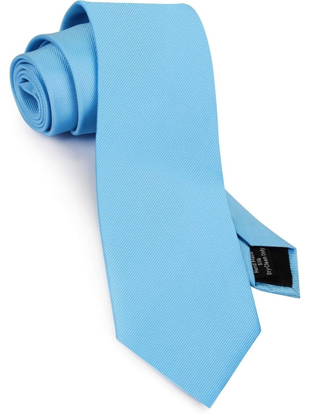 Mens Light Blue Solid Twill Textured Woven Silk Formal Necktie For Wedding Dress
